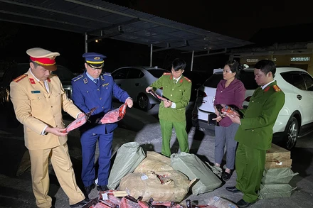 Lực lượng chức năng thu giữ số thực phẩm không rõ nguồn gốc.