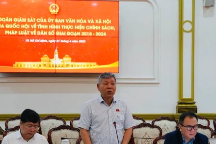 Đồng chí Nguyễn Hoàng Mai, Phó Chủ nhiệm Ủy ban Văn hóa-Xã hội của Quốc hội phát biểu tại buổi làm việc 