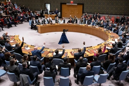 Toàn cảnh cuộc họp Hội đồng Bảo an Liên hợp quốc về tình hình Gaza, tại New York, Mỹ. (Ảnh: THX/TTXVN)