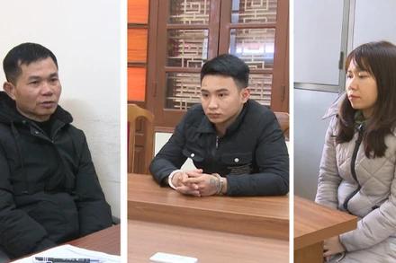 Các đối tượng Định, Quảng và Thủy tại cơ quan công an.
