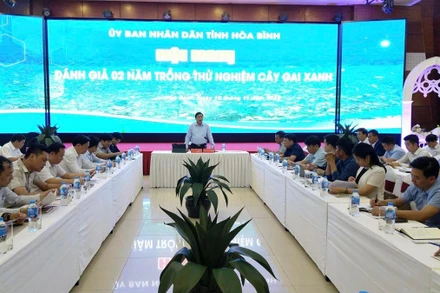 Phó Chủ tịch Ủy ban nhân dân tỉnh Hòa Bình Đinh Công Sứ phát biểu tại hội nghị.