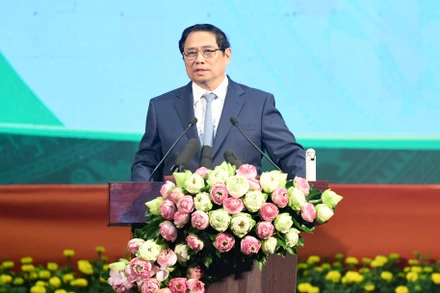 Thủ tướng Phạm Minh Chính phát biểu ý kiến tại Hội nghị công bố quy hoạch và xúc tiến đầu tư tỉnh Vĩnh Long.