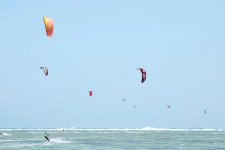 Các vận động viên bộ môn lướt ván diều tập luyện tại Ninh Thuận.