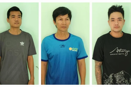 3 bị can Lê Huy An, Phạm Ngọc Hiệp và Trần Thanh Tùng (từ bên trái qua). 