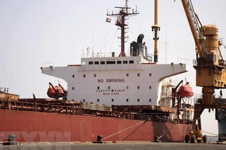 Tàu chở lúa mì của Ukraine neo đậu tại Cảng Sudan ngày 9/9/2022. (Ảnh: AFP/TTXVN)