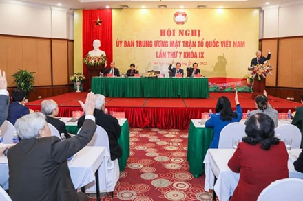 Hội nghị hiệp thương cử bổ sung Ủy viên Đoàn Chủ tịch Ủy ban Trung ương Mặt trận Tổ quốc Việt Nam. (Ảnh: Quang Vinh)