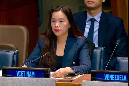 Tham tán Công sứ Lê Thị Minh Thoa, Phó Trưởng Phái đoàn Đại diện thường trực Việt Nam tại Liên hợp quốc, phát biểu tại phiên họp. Ảnh: TTXVN