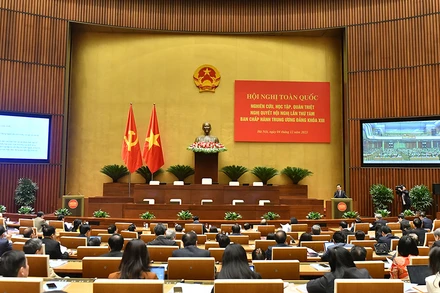 Quang cảnh hội nghị nghiên cứu, học tập, quán triệt Nghị quyết Hội nghị Trung ương 8, khóa XIII. (Ảnh: ĐĂNG KHOA)