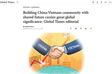 Bài xã luận “Xây dựng Cộng đồng chia sẻ tương lai Trung Quốc-Việt Nam có ý nghĩa toàn cầu quan trọng” trên tờ Thời báo Hoàn cầu. (Ảnh chụp màn hình)