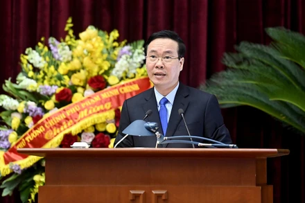 Đồng chí Võ Văn Thưởng, Ủy viên Bộ Chính trị, Thường trực Ban Bí thư phát biểu chỉ đạo hội nghị. (Ảnh: ĐĂNG KHOA)