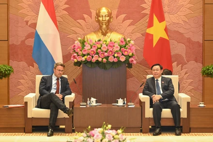 Chủ tịch Quốc hội Vương Đình Huệ và Thủ tướng Đại Công quốc Luxembourg Xavier Bettel tại buổi hội kiến.