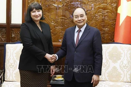 Chủ tịch nước Nguyễn Xuân Phúc tiếp Đại sứ Romania Cristina Romila. (Ảnh: TTXVN)