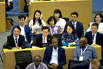 Thứ trưởng Ngoại giao Hà Kim Ngọc, Chủ tịch Ủy ban quốc gia UNESCO Việt Nam phát biểu tại Kỳ họp. 