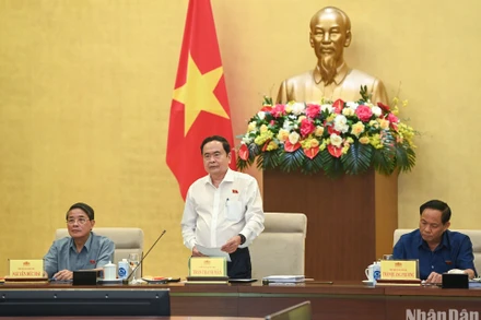 Chủ tịch Quốc hội Trần Thanh Mẫn phát biểu tại cuộc làm việc. (Ảnh: Duy Linh)