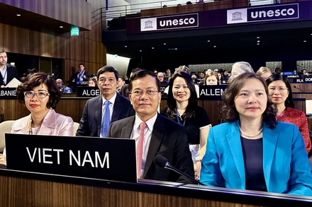 Thứ trưởng Ngoại giao Hà Kim Ngọc, Chủ tịch Ủy ban Quốc gia UNESCO Việt Nam tại Kỳ họp lần thứ 10 Đại hội đồng Công ước 2003 về bảo vệ Di sản Văn hóa Phi vật thể. (Ảnh: TTXVN)