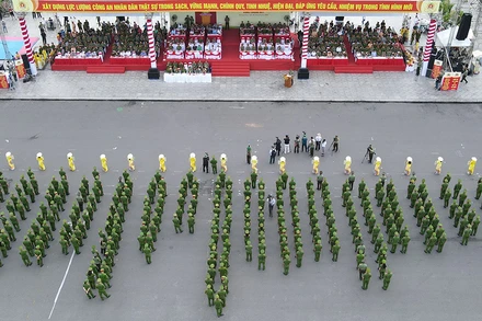 Quang cảnh lễ khai mạc Chung kết Hội thi quân sự, võ thuật Công an nhân dân lần thứ 2 năm 2023.