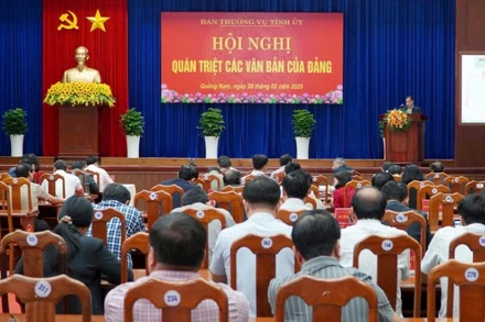 Quang cảnh hội nghị quán triệt các văn bản của Đảng đến đội ngũ cán bộ chủ chốt các cấp ở Quảng Nam.