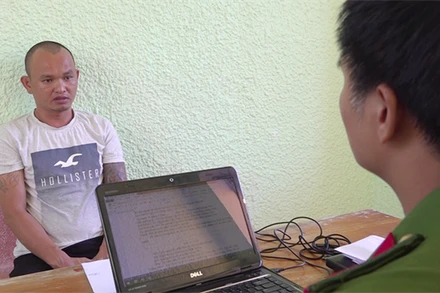 Đối tượng Đoàn Văn Nhật Lâm tại cơ quan công an.