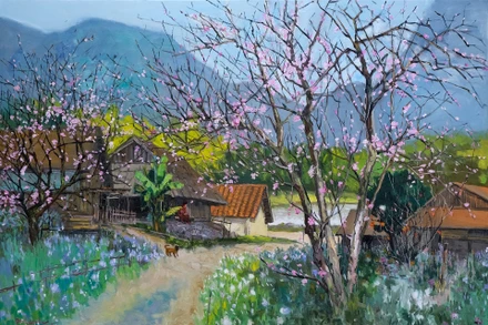 Mùa xuân xanh, tranh sơn dầu của Lâm Đức Mạnh. 