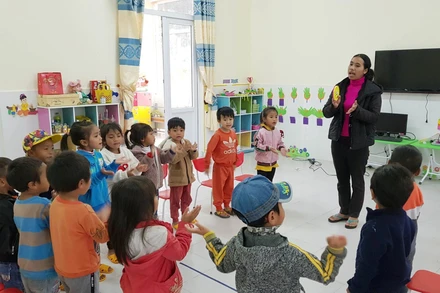 Lớp học mầm non ở buôn Ka Ming. (Ảnh: Uông Thái Biểu)