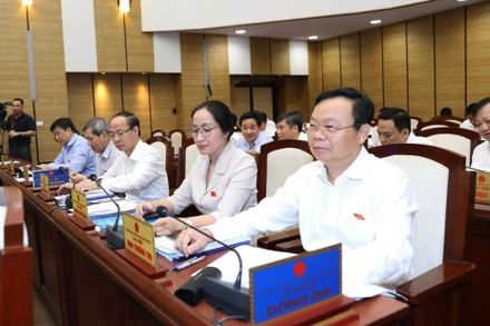 Các đại biểu bấm nút thông qua nghị quyết.