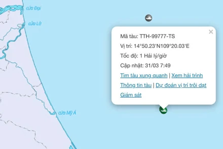 Vị trí tàu cá TTH99777TS gặp nạn, chìm.