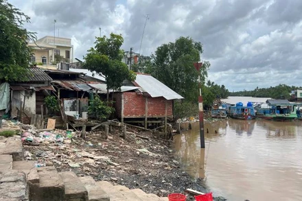 Chính quyền địa phương sẽ khẩn trương nạo vét bến thủy nội địa tại chợ Mỏ Cày. (Ảnh: HOÀNG TRUNG)