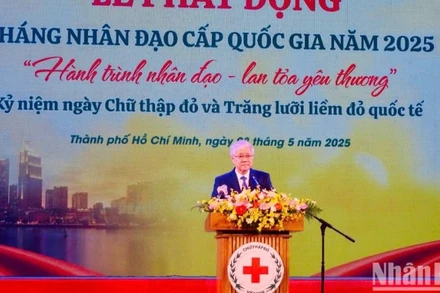 Chủ tịch Ủy ban Trung ương Mặt trận Tổ quốc Việt Nam Đỗ Văn Chiến phát biểu tại Lễ phát động Tháng Nhân đạo cấp quốc gia năm 2025.