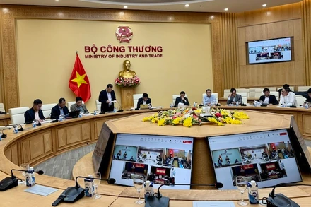 Chủ tịch Hội đồng thành viên EVN Đặng Hoàng An báo cáo tại cuộc họp bàn về tiến độ thực hiện dự án Đường dây 500kV Lào Cai-Vĩnh Yên ngày 21/2/2025.