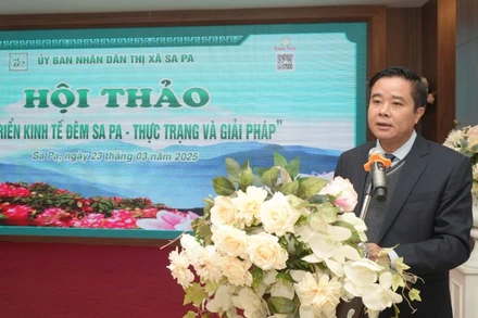 Đồng chí Phan Đăng Toàn, Bí thư Thị ủy Sa Pa phát biểu khai mạc hội thảo.