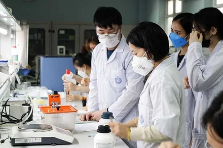 Sinh viên Ðại học Quốc gia Hà Nội học tập, nghiên cứu chuyên sâu. (Ảnh TUẤN ANH) 