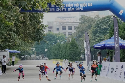 Các vận động viên U5 dự giải roller thể thao quốc gia năm 2024. (Ảnh MG) 