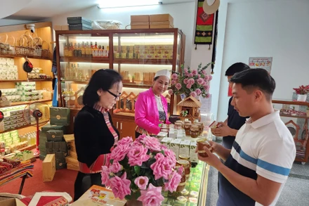 Gian trưng bày sản các sản vật Hoa Đất Mường tại Khách sạn CoLaNi, thành phố Hòa Bình, tỉnh Hòa Bình.