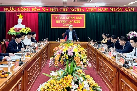 Bí thư Tỉnh ủy Hòa Bình Nguyễn Phi Long phát biểu tại buổi làm việc.