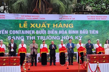 Đại diện lãnh đạo tỉnh, huyện Lương Sơn và doanh nghiệp cắt băng khánh thành tại buổi lễ.