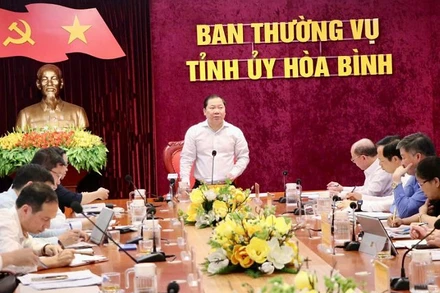 Bí thư Tỉnh ủy Hòa Bình Nguyễn Phi Long phát biểu tại buổi làm việc.