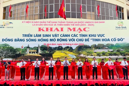 Các đại biểu cắt băng khai mạc triển lãm. 