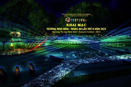 Phối cảnh sân khấu đêm khai mạc Festival Ninh Bình-Tràng An lần thứ II năm 2023.