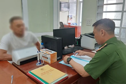 Nguyễn Tấn Lâm tại cơ quan Công an. (Ảnh: Công an cung cấp)