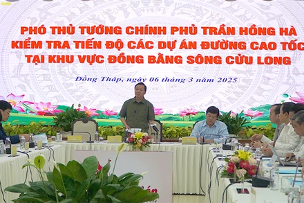 Phó Thủ tướng Chính phủ Trần Hồng Hà phát biểu tại buổi làm việc. (Ảnh: HỮU NGHĨA)