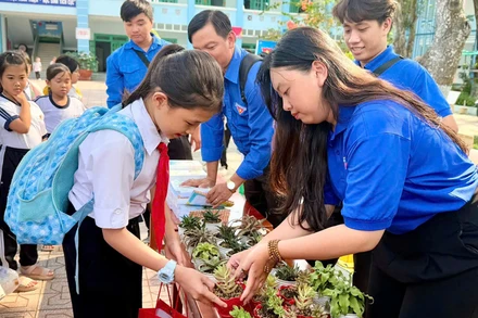 Mô hình đổi rác lấy cây xanh tại thành phố Cao Lãnh. (Ảnh: NHƯ ANH)