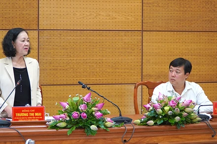 Đồng chí Trương Thị Mai phát biểu tại buổi làm việc.