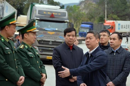 Đồng chí Đoàn Thanh Sơn, Phó Chủ tịch Ủy ban nhân dân tỉnh lạng Sơn, kiểm tra công tác xuất, nhập khẩu tại cửa khẩu quốc tế Hữu Nghị.