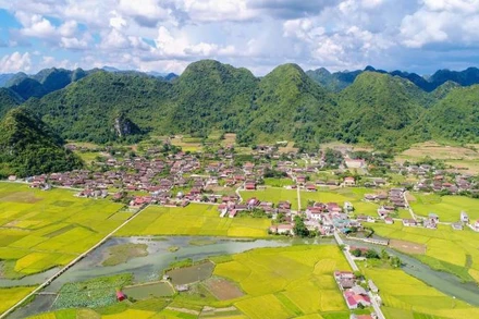 Toàn cảnh thung lũng mùa vàng ở thị trấn Bắc Sơn (Lạng Sơn).