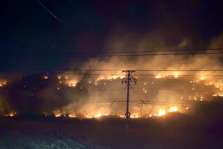 Lửa cháy lớn trên ngọn đồi bằng lăng.