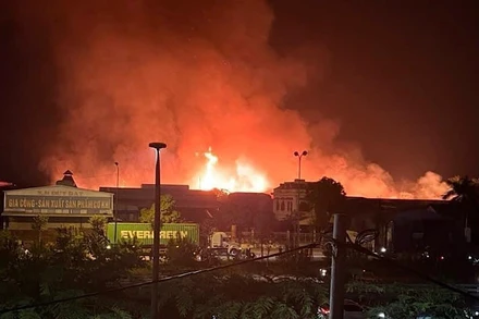 Vụ cháy Công ty Hoàng Lê nhìn từ xa.