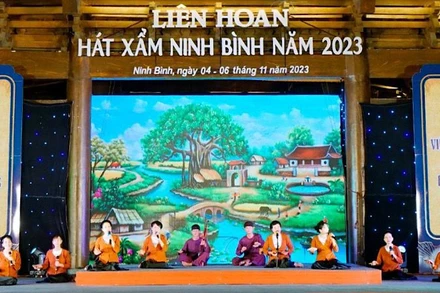 Một tiết mục trình diễn tại Liên hoan hát Xẩm Ninh Bình mở rộng năm 2023. (Ảnh: MINH QUANG)