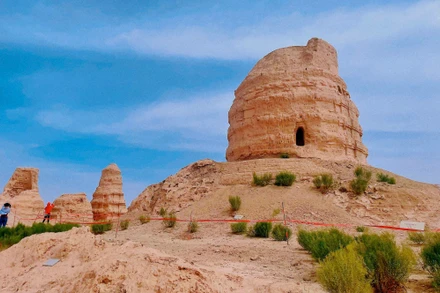 Di tích chùa Tháp Nhĩ, nơi nhà sư Huyền Trang giảng kinh thuyết pháp và thu nhận đại đệ tử Thạch Bàn Đà. (Ảnh: HỮU HƯNG)