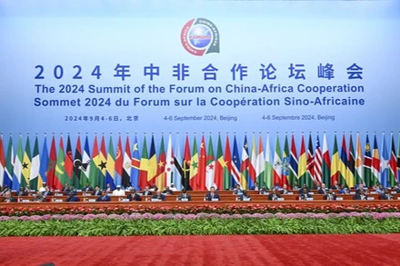 Lãnh đạo Trung Quốc và các nước châu Phi tại lễ khai mạc. (Ảnh: Tân Hoa Xã)