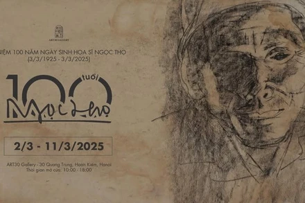 Một ký họa của cố họa sĩ Ngọc Thọ được chọn làm hình ảnh tiêu điểm của triển lãm.